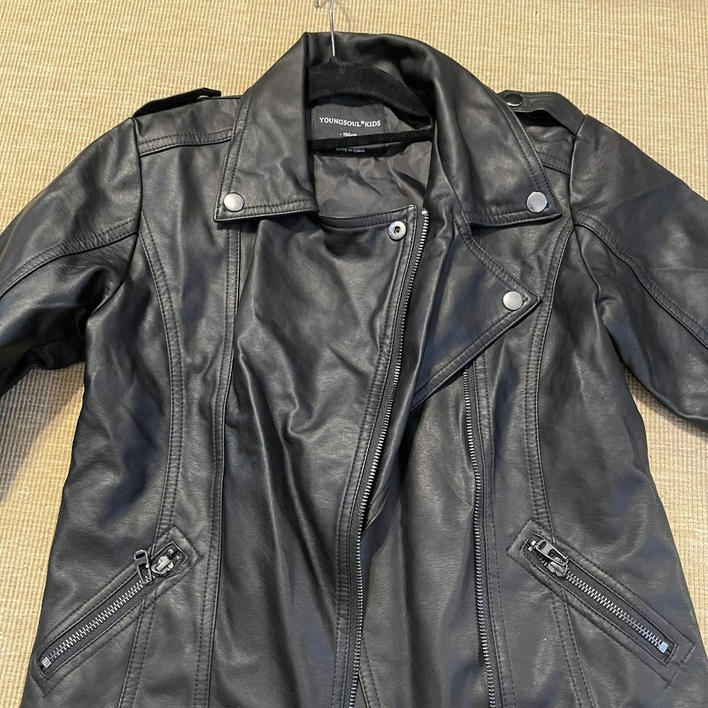 Kids' Faux Leather Moto Jacket | Black | Size 10
